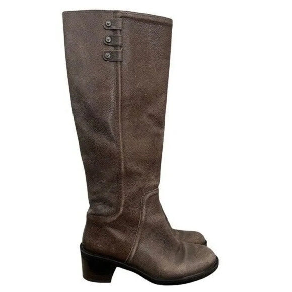 Enzo Angiolini Brown Leather Block Heel Round Toe Leather Riding Boot 6 - Picture 1 of 9
